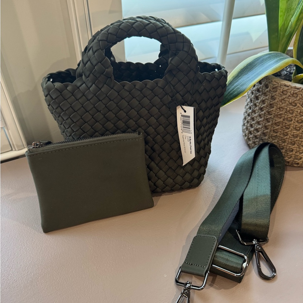 Naghedi Dark Green Woven Tote with Accessories
